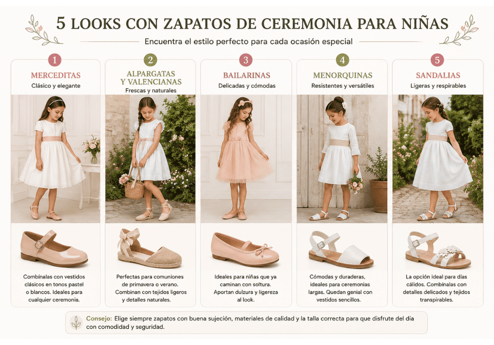 Zapatos de ceremonia para niñas tipos y cómo combinarlos